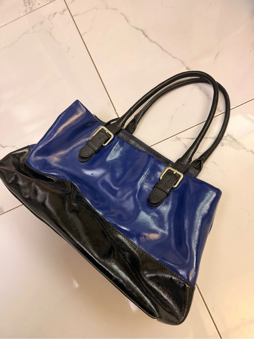 kate spade Blue and Black Patent Leather Two-Tone Tote